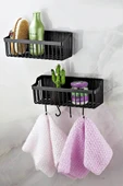 Yapışkanlı Plastik Banyo Rafı İkili Banyo Düzenleyici Duş Rafı Organizer Şampuanlık - 1