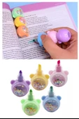 Pullu Ayıcık Yumurtlayan Fosforlu Kalem 1 Paket 5 Renk Pullu Ayıcık Figürlü İşaret Kalemi Mini 5 li Fosforlu Kalem - 3