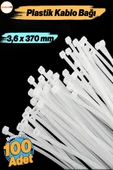 100 Adet Cırt Kelepçe 3,6x370 mm Plastik Beyaz Renk Zip Kablo Bağı Çok Amaçlı Bağlama - 5