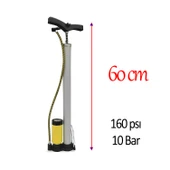 Metal El Tipi Göstergeli Bisiklet Pompası Gri Ayak Tutamaklı Top Teker Şambrel  Şişirme 160 Psı thumbnail 3