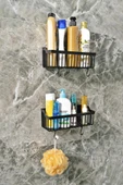 Yapışkanlı Plastik Banyo Rafı İkili Banyo Düzenleyici Duş Rafı Organizer Şampuanlık - 2