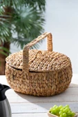Acar 298 Wicker Kapaklı Oval Hasır Piknik Sepeti 38 x 30 x 18 Cm - 1