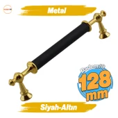 Melis (128 mm - 12.8 cm) Siyah Gold Metal Mobilya Mutfak Çekmece Dolap Dolabı Kulbu Kulpu Kulpları thumbnail 1