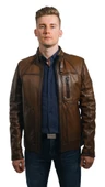 Gölgeli Kahve Hakiki Deri Erkek Ceketi Thor - 1