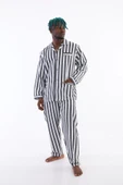 4007 Uzun Kol Çizgili Gaffur Erkek Pijama Takım - 3