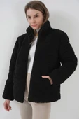 5178 Astarlı Peluş Mont - Siyah - 3