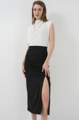 8033 Sandy Yırtmaçlı Etek - Siyah - 3