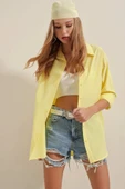 3900 Oversize Uzun Basic Gömlek - Sarı - 4