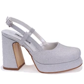 Dagoster DZA07-337560 Gümüş Simli  Platform Topuklu Kadın Ayakkabı - 2