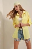 3900 Oversize Uzun Basic Gömlek - Sarı - 2