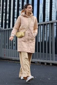 5138 Kapitone Uzun Şişme Mont - Bej - 3