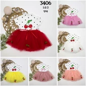 Eterelle 1-2-3 Yaş Payetli Kiraz Nakışlı Kiraz Etekli Kız Bebek Tütü Elbisesi Pudra thumbnail 3