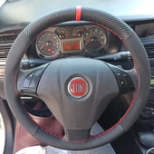 DİKİŞLİ DİREKSİYON KILIFI KARBON DERİ NUBUK DERİ KIRMIZI YÜZÜK KIRMIZI DİKİŞLİ FIAT LİNEA İÇİN - 1
