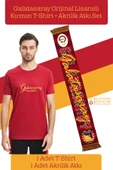Galatasaray Orijinal Lisanslı Kırmızı Erkek T-Shirt + Şal Kaşkol Set Hediyelik Ahşap Kutulu thumbnail 2