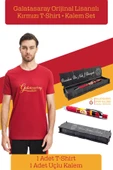 Galatasaray Orijinal Lisanslı Kırmızı Erkek T-Shirt + Uçlu Kalem Set Hediyelik Ahşap Kutulu - 2