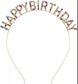 Rengarenk Kristal Taşlı Ekstra Lüks Gümüş Kaplama Happy Birthday Taç 16x17 Cm - 1