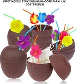 Hindistan Cevizi Hawaii Luau Aloha Pipetli İçecek Kabı Bardak 10x13 Cm 1 Adet - 1