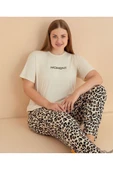 Leopar Desenli Biyeli %100 Viskon Dokuma Pijama Takımı - 1
