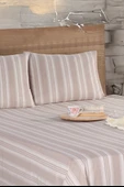 Upstyle Sport Çizgili Çarşaf + Yastık Kılıfı  Seti Tek Kişilik Soft Line Bej thumbnail 2