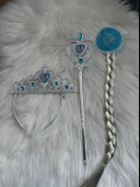 Çocuk Karlar Ülkesi Frozen Elsa Anna Sihirli Asa Saç Ve Taç Seti Mavi - 1