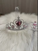 Çocuk Karlar Ülkesi Frozen Elsa Anna Sihirli Asa Saç Ve Taç Seti Pembe - 1
