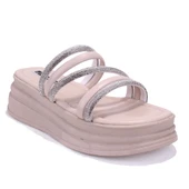 Dagoster DZA07-1241305 Bej Taşlı Spor Kadın Terlik thumbnail 1