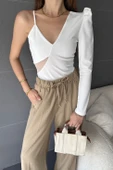 Tek Omuz Tül Detaylı Crep Bluz - 3