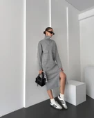 Önü Fermuarlı Kazak Ve Yırtmaç Detaylı Etek Alt Üst Triko Takım - 3