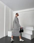 Önü Fermuarlı Kazak Ve Yırtmaç Detaylı Etek Alt Üst Triko Takım - 5