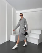 Önü Fermuarlı Kazak Ve Yırtmaç Detaylı Etek Alt Üst Triko Takım - 1