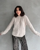 Bisiklet Yaka Örgü Desenli Triko Kazak - 3