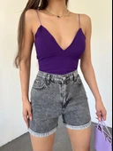 Duble Paça Yıkamalı Denim Şort - 4