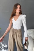 Tek Omuz Tül Detaylı Crep Bluz - 4