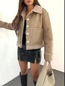 Çift Cepli Kürk Detaylı Suni Deri Ceket - 3