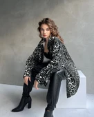 Leopar Desen Çift Cep Oversize Denim Gömlek Ceket - 3