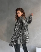 Leopar Desen Çift Cep Oversize Denim Gömlek Ceket - 2