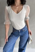 Prenses Kol Tül Detaylı Crep Bluz - 2