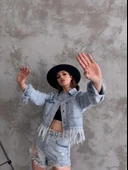 Saçak Detaylı Denim Ceket - 4