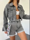 Fermuarlı Çift Cepli Denim Ceket - 5