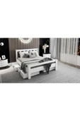 Ninnimo Arya Çift Kişilik 160x200 Yatak Uyumlu Mdf Beyaz Çekmeceli Karyola Maçy-1 - 2