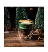 Linanware Çift Camlı Cidarlı Cam Bardak, Yeni Yıl Çam Ağacı Tasarımlı Kapaklı Kupa 250ML DC154 thumbnail 3