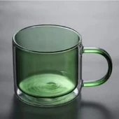 Linanware 2'li Çift Çidarlı Borosilikat Cam Nostaljik Kahverengi Yeşil Kupa Bardak 350ML DSG-26 - 3