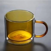 Linanware 2'li Çift Çidarlı Borosilikat Cam Nostaljik Kahverengi Yeşil Kupa Bardak 350ML DSG-26 - 2