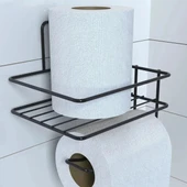 heyf HEYF® Kendiliğinden Yapışkanlı Tuvalet Kağıdı Tutacağı ve Yedek Raf - Siyah Modern Metal Tasarım - 1