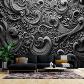 3 Boyutlu Siyah Motifli Duvar Kağıdı thumbnail 1