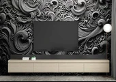 3 Boyutlu Siyah Motifli Duvar Kağıdı thumbnail 3