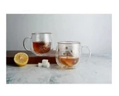 Linanware 2 'li Çift Cidarlı Cam Bardak Hediyelik Kupa 300 ml  DSG-30 - 1