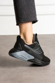 Günlük Kadın Siyah Gri Spor Ayakkabı Bağcıklı Kalın Hafif Yüksek Taban Sneaker 001 - 1