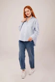 Çizgili Rahat Kesim Mavi Gömlek - 2