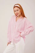 Kol Düğmeli Çizgili Pembe Gömlek thumbnail 1